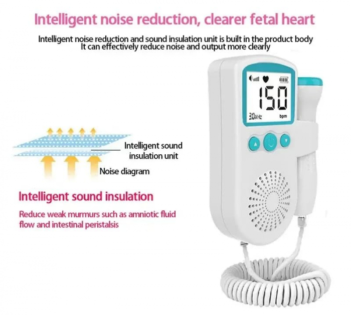 Monitor fetal Doppler pentru gravide, Detectare puls, USB, Alb/Roz [4]