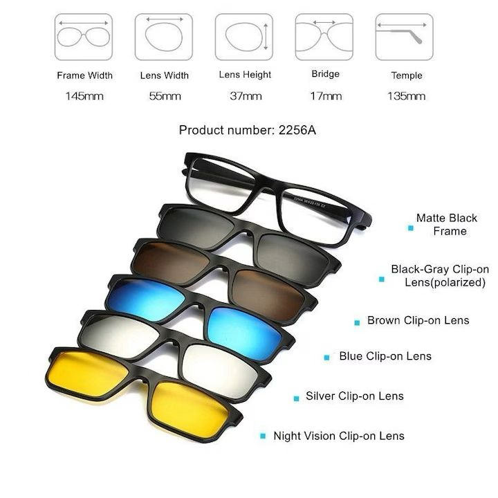 Ochelari de vedere cu 5 rame magnetice clip-on polarizate pentru condus, calculator și night vision [2]