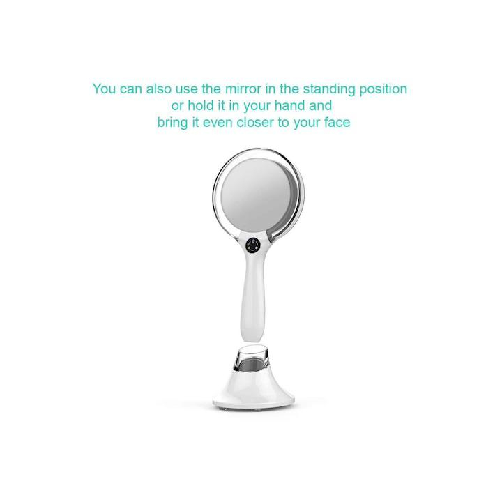 Oglindă Cosmetică cu LED, 2 Tipuri de Lumină, Încărcare Wireless, Alb, Cutie din Catifea [4]