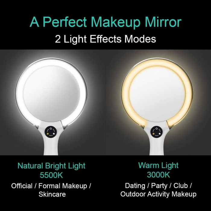Oglinda Cosmetica cu 2 Tipuri de Lumina LED,Incarcare Wireless [2]