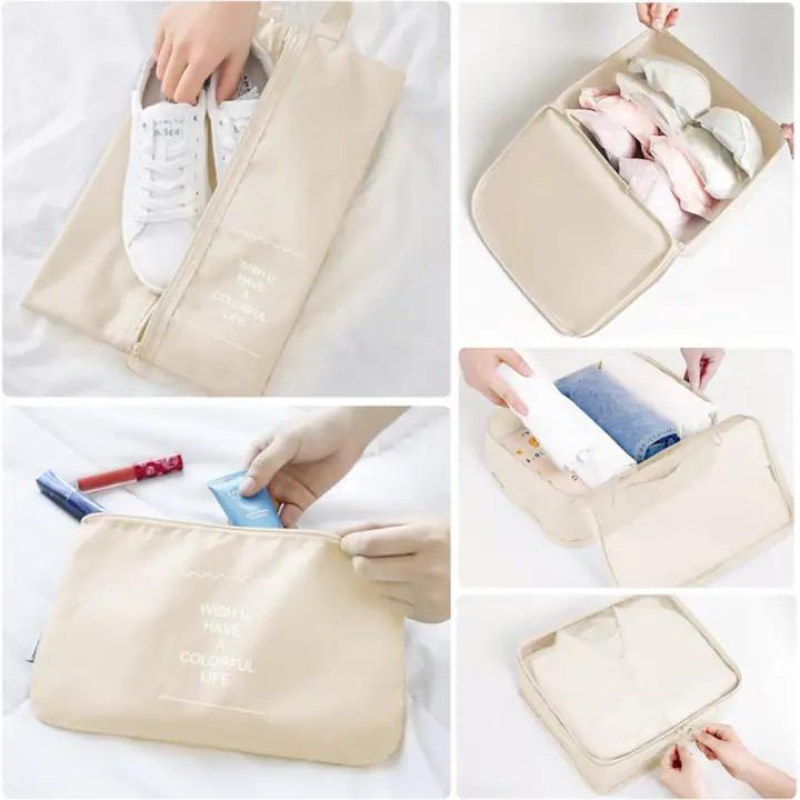 Organizatoare pentru valiza, set 8 huse durabile, impermeabile, cu finisaje calitative, poliester, bej, travel bag [2]