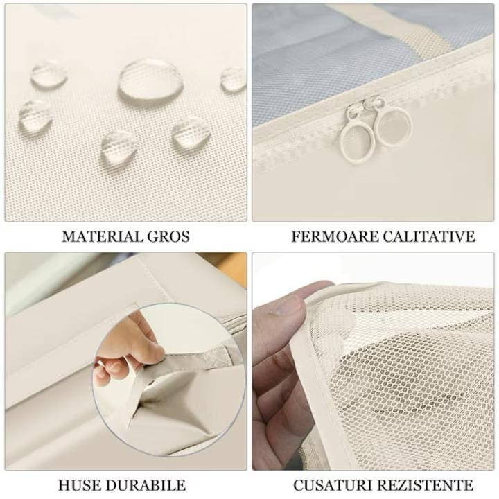 Organizatoare pentru valiza, set 8 huse durabile, impermeabile, cu finisaje calitative, poliester, bej, travel bag [6]