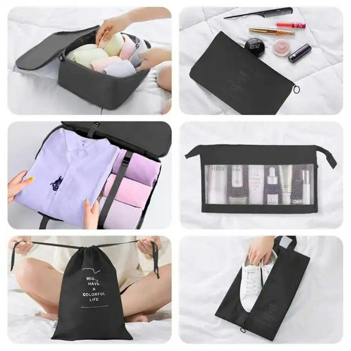 Organizatoare pentru valiza, set 8 huse durabile, impermeabile, cu finisaje calitative, poliester, negru, travel bag [4]