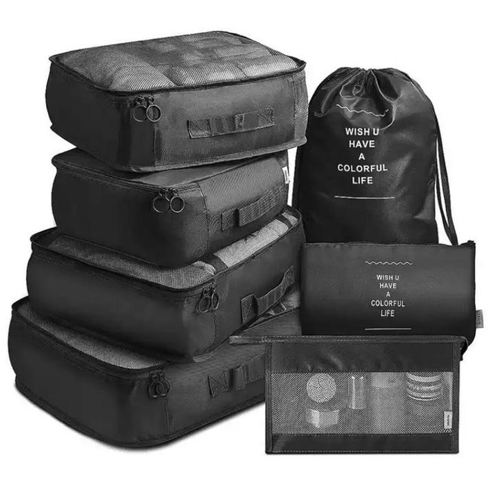 Organizatoare pentru valiza, set 8 huse durabile, impermeabile, cu finisaje calitative, poliester, negru, travel bag [3]