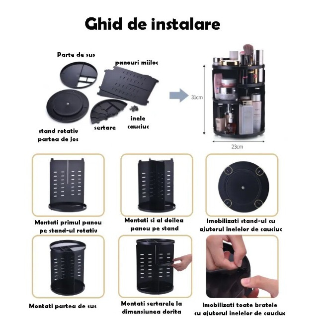 Organizator de Produse Cosmetice, Machiaj , Rotativ 360 de Grade, Negru [3]