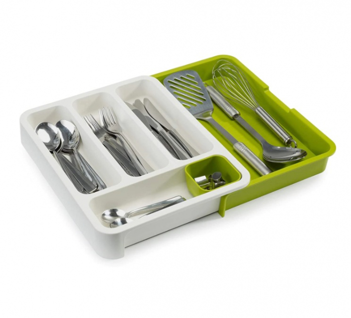 Organizator extensibil pentru tacamuri si cutite/ustensile 40 cm, alb - verde [1]