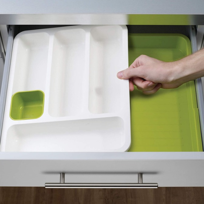 Organizator extensibil pentru tacamuri si cutite/ustensile 40 cm, alb - verde [4]