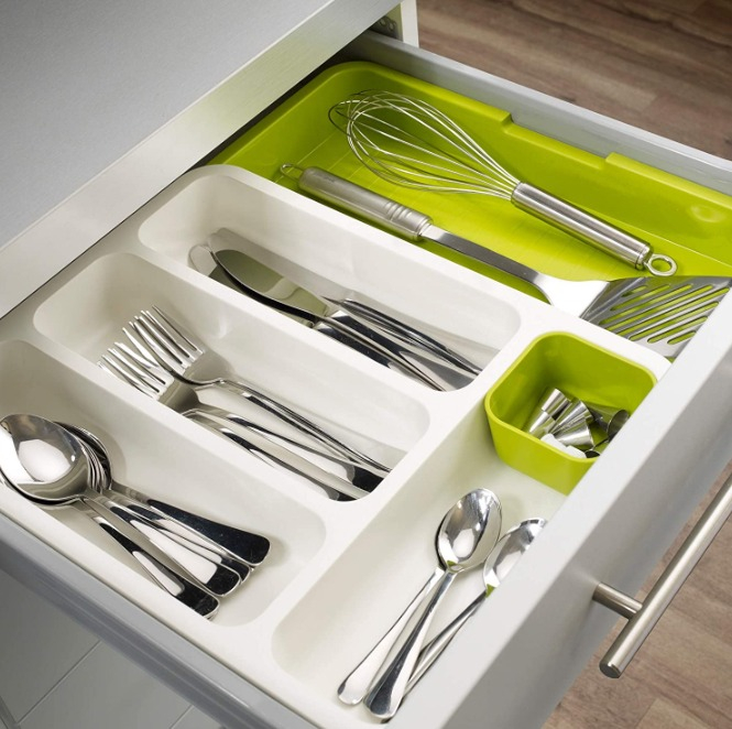 Organizator extensibil pentru tacamuri si cutite/ustensile 40 cm, alb - verde [3]