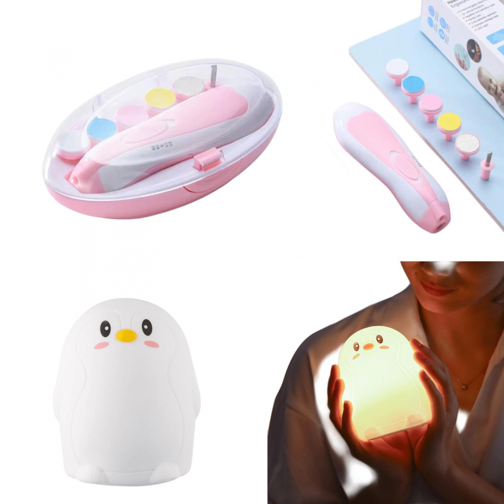 Pila electrică pentru tăierea unghiilor de bebeluși + Lampă de veghe model pinguin [1]