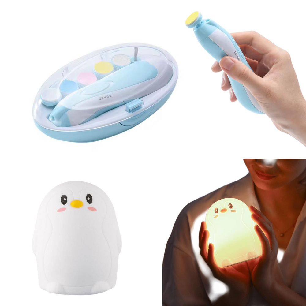 Pila electrică pentru tăierea unghiilor de bebeluși + Lampă de veghe model pinguin [1]