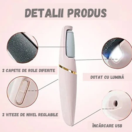 Pila Wellness pentru Talpi si Calcaie, Wireless, Incarcare USB, Lumina LED, Impermeabila, Roz [3]