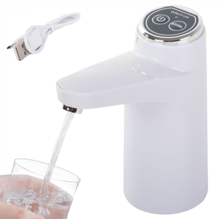 Pompa Electrica cu Acumulator pentru Bidon, Dozator/Dispenser Apa, incarcare USB, Dozare 600 ml, Alb [1]