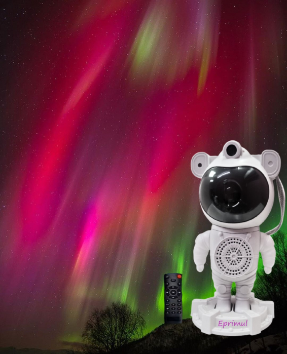 Proiector Laser Astronaut cu Joc de Lumini Aurora Boreala si Stele, Boxa, Sunete Albe, Functie Bluethood, Reglare 360, Timer, Setare Luminozitate, Viteza, Telecomanda [1]