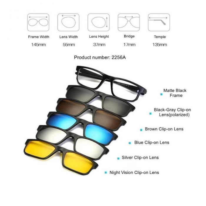 Rame de Ochelari de Vedere Polaizati cu Protectie Calculator+Toc ochelari impermeabil carcasa dura , 5 buc Magnetice Clip-On, Night Vision [1]