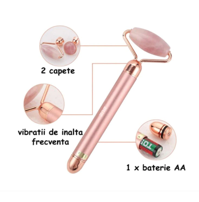 Rola din Jad / Quartz Natural, Electrica, Roz, pentru Masaj Facial si Corporal, Functii Antirid, Anticearcane, Lifting [3]