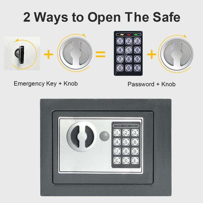 Seif din otel cu inchidere electronica si cheie 170x230x170mm, gri [4]