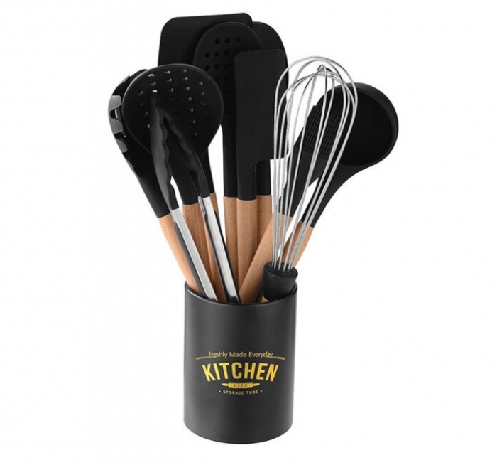 Set 10 Ustensile pentru Bucatarie + Bol Depozitare Premium, din Silicon Antiaderent, 11 Piese, BPA FREE, Compatibil cu Masina de Sapalat Vase [2]