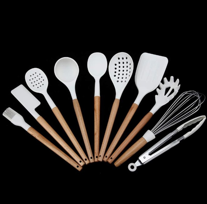 Set 10 Ustensile pentru Bucatarie + Bol Depozitare Premium, din Silicon Antiaderent, 11 Piese, Compatibil cu Masina de Sapalat Vase, Albe [5]