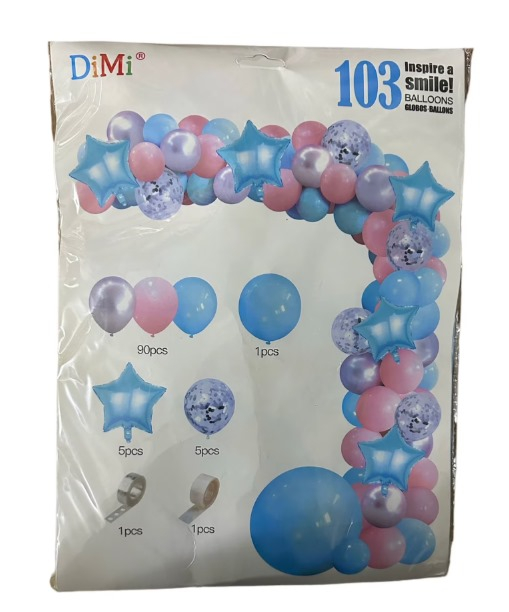 Set 103 Baloane si accesorii tip Arcada cu Stele, 5 Tipuri de Dimensiuni Diferite, Albastru si Roz, Baby Gender [1]
