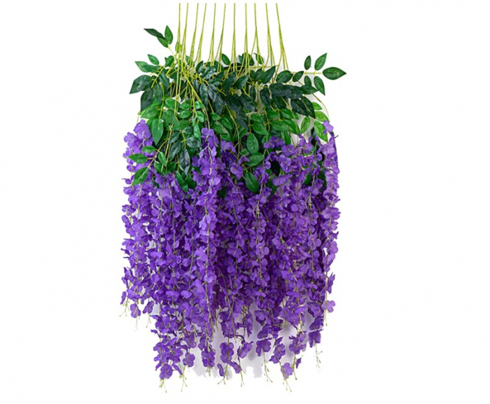 Set 12 Bucati Planta Artificiala Curgatoare, Agatat ghirlanda flori de matase, pentru nunta petrecere gradina in aer liber verdeata acasa decorare de perete, Lungime 1.1m, Violet [1]