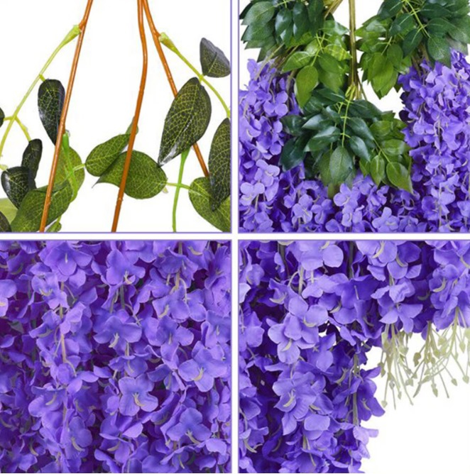 Set 12 Bucati Planta Artificiala Curgatoare, Agatat ghirlanda flori de matase, pentru nunta petrecere gradina in aer liber verdeata acasa decorare de perete, Lungime 1.1m, Violet [2]