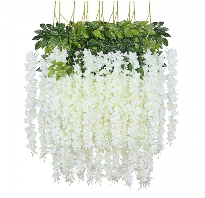 Set 12 plante Artificale, Matase/Plastic, Alb/Verde [1]