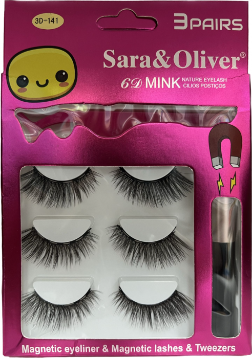 Set 3 Perechi de Gene False 3D-141, Magnetice, cu Aplicator si Tus / Eyeliner Magnetic, Reutilizabile [2]