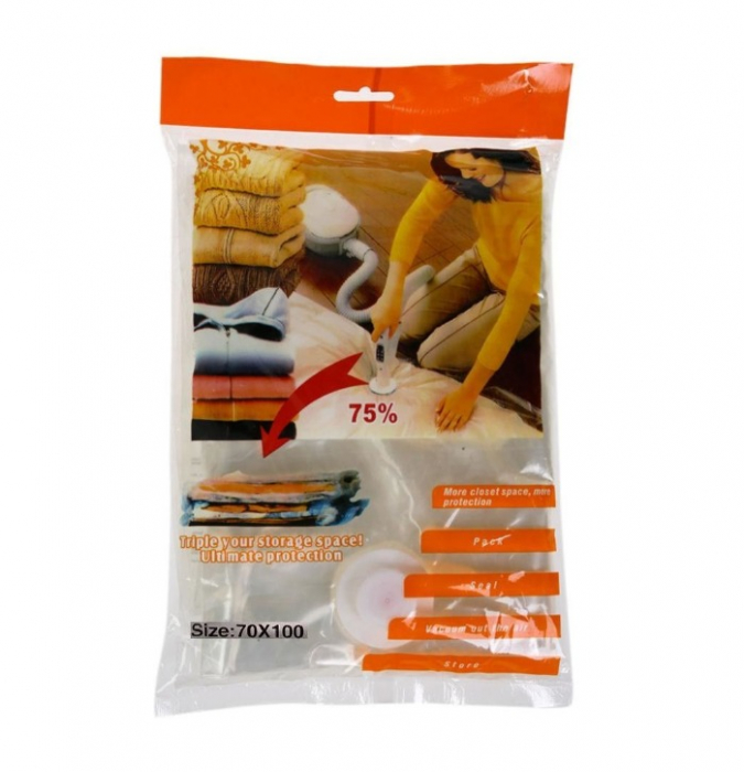 Set 3 Saci de Vidat Haine, Pilote, Marime 70 x 100 cm, Transparent, Vidare prin Vacuum, Transpartenti [1]