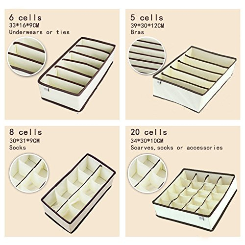 Set 4 Organizator pentru Lenjerie de Corp ,Cutii Depozitare Sosete, 4 Piese, Bej [4]