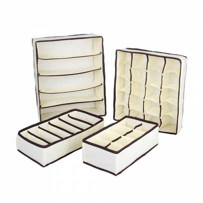 Set 4 Organizator pentru Lenjerie de Corp ,Cutii Depozitare Sosete, 4 Piese, Bej [2]