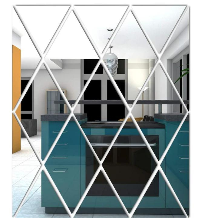 Set 58 Oglinzi Acrilice Autoadezive Luxer , Model Romb, 100x100 cm, 1m², Decor Modern pentru Pereți [3]
