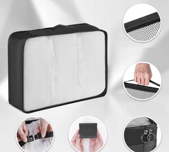 Set 8 Genti De Calatorie, Pentru Valiza, Pentru Imbracaminte Si Accesorii, Impermeabil, Cu Fermoar, Diferite Dimensiuni, Poliester, Negru [2]