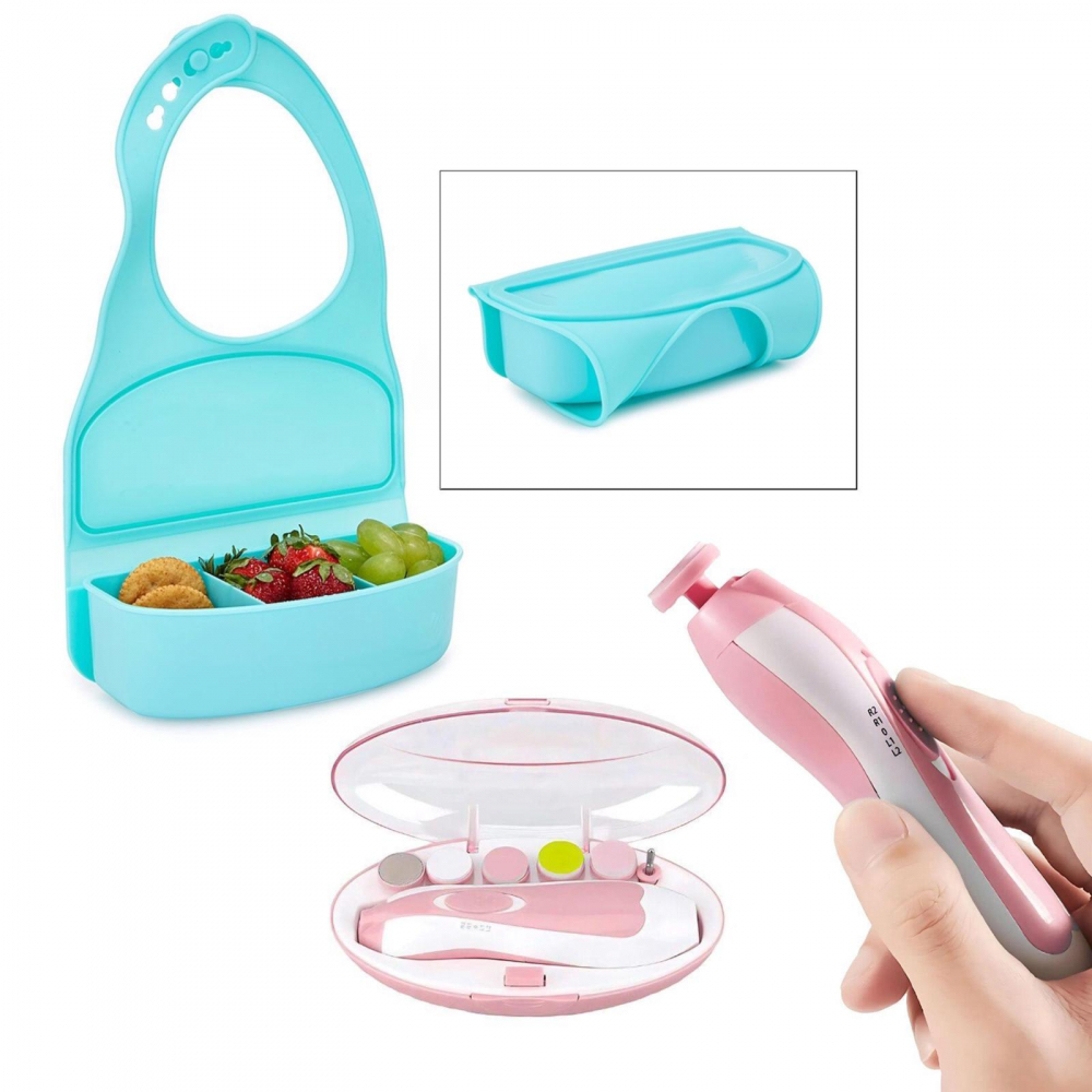 Set Babețică din silicon cu compartimente pentru mâncare coloare galben + Pilă electrică unghii bebeluși roz [1]