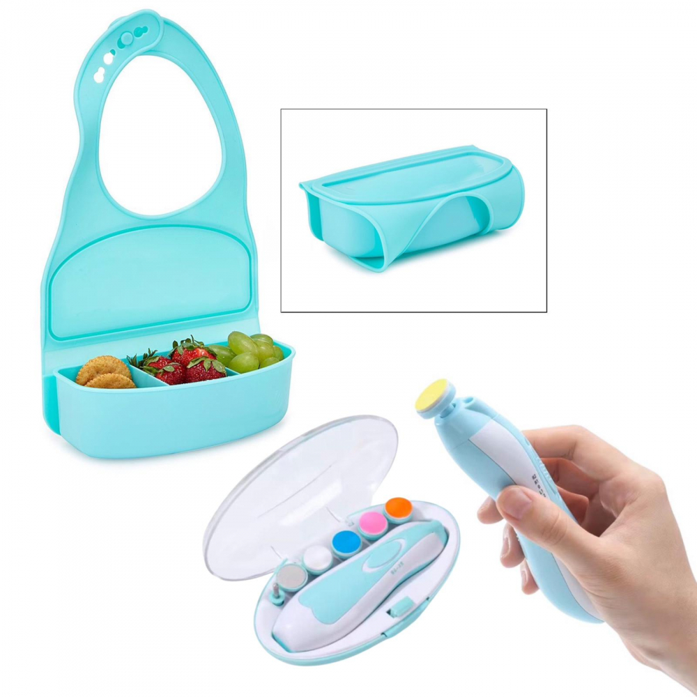 Set Babețică din silicon cu compartimente pentru mâncare coloare galben+ Pilă electrică unghii bebeluși albastru [1]