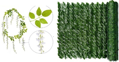 Set Gard Paravan Viu cu Frunze Artificiale, Dimensiune 300cm x 100 cm si Ghirlanda de vita de vie cu flori artificiale [1]