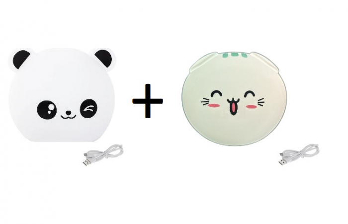 Set Lampa de Veghe Portabila pentru Copii Model Urs Panda + Lampa de Veghe cu Led, pentru Copii, Model Pisica, Waterproof [1]