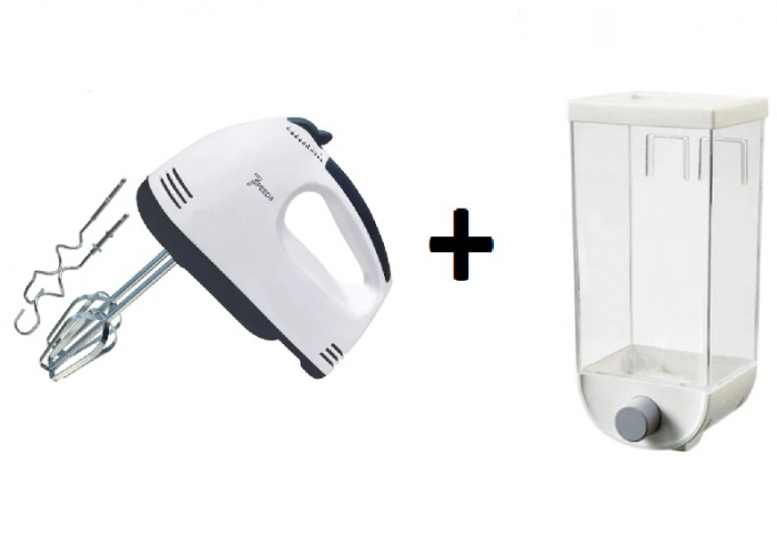 Set Mixer de Mână Scarlett, 260W, 7 Viteze + Dozator de Cereale, 1 Kg, Plastic, Transparent [1]