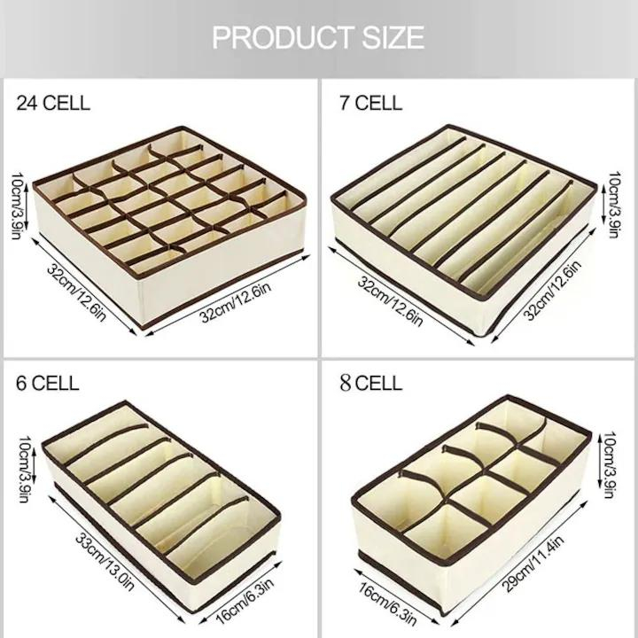 Set Organizator Lenjerie și Șosete – 4 Cutii Depozitare, Placă PP, Culoare Bej, Compartimentare Practică [4]