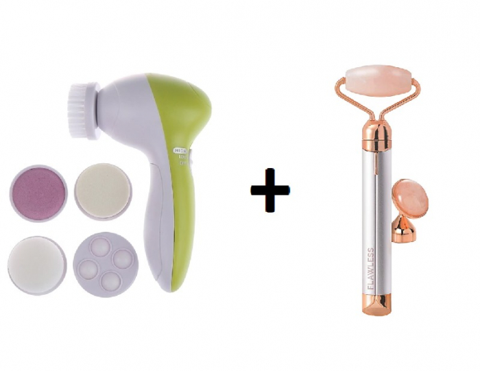 Set Perie de Curățare Facială cu 5 Capete, Electrică + Aparat de Masaj Facial cu Vibrații [1]