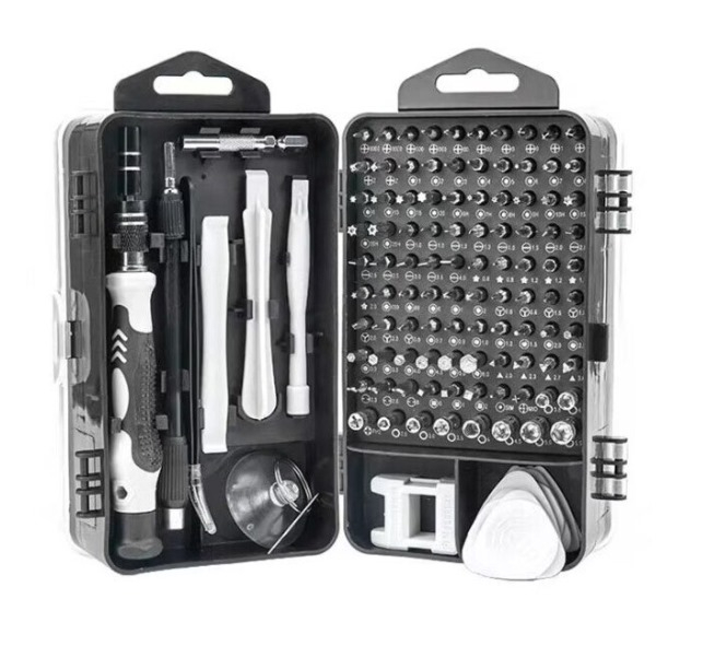 Set surubelnite de precizie pentru reparatii electronice, 115 buc, 16×4.5×9 cm, Argintiu/Negru [1]