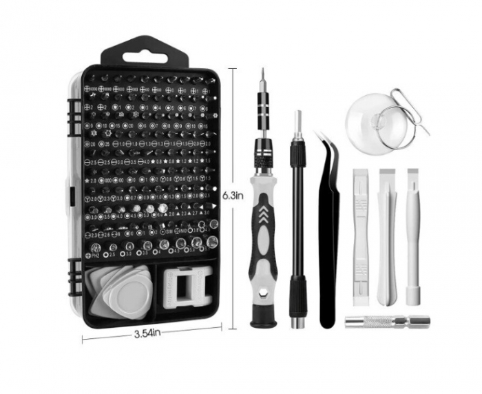 Set surubelnite de precizie pentru reparatii electronice, 115 buc, 16×4.5×9 cm, Argintiu/Negru [3]