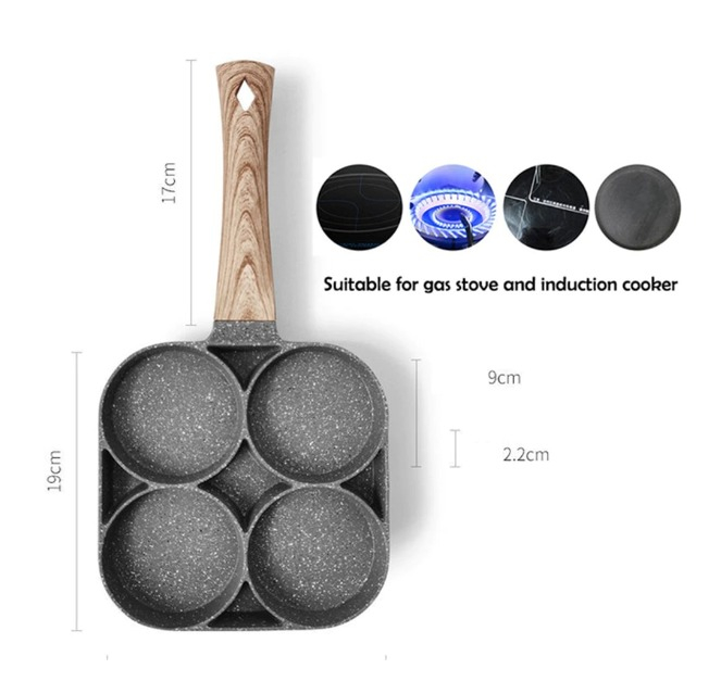 Tigaie cu Patru Forme, Antiaderenta, 35.2cm, Gri, pentru Clatite sau Oua Ochiuri [3]