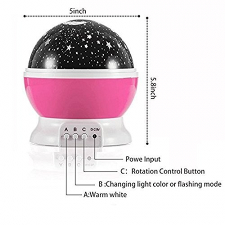 Lampa De Veghe Rotativa, cu Stele si Luna, Pentru Copii, cu Baterii, Roz [6]