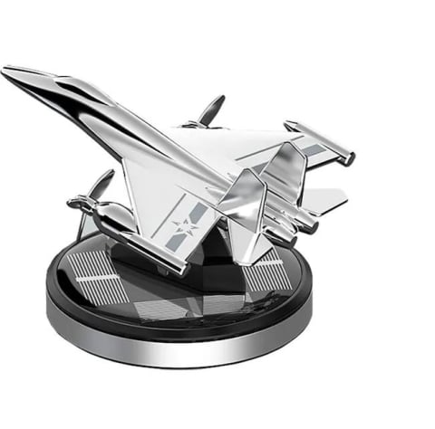 Accesorii Auto - Odorizant auto cu incarcare solara model Avion, baza antiderapanda, prindere pe bordul masinii, ulei esential inclus, gri