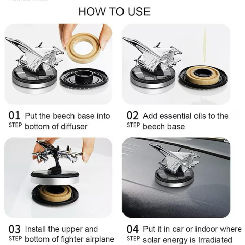 Odorizant auto cu incarcare solara model Avion, baza antiderapanda, prindere pe bordul masinii, ulei esential inclus, gri [1]