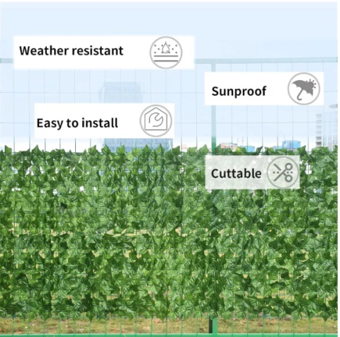 Gard artificial cu frunze Iedera  Verde Densă (860 Frunze), exterior verde deschis, panou gard textil si plastic PE, 300x100 cm, protecție UV, decor interior/exterior [2]