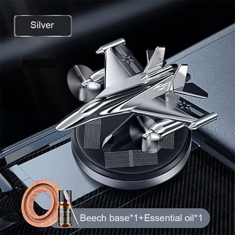 Odorizant auto cu incarcare solara model Avion, baza antiderapanda, prindere pe bordul masinii, ulei esential inclus, gri [3]