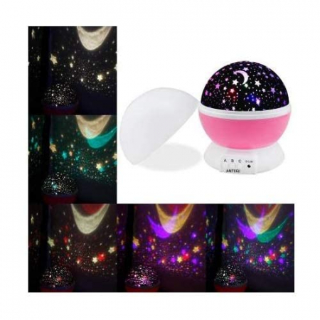 Lampa De Veghe Rotativa, cu Stele si Luna, Pentru Copii, cu Baterii, Roz [4]