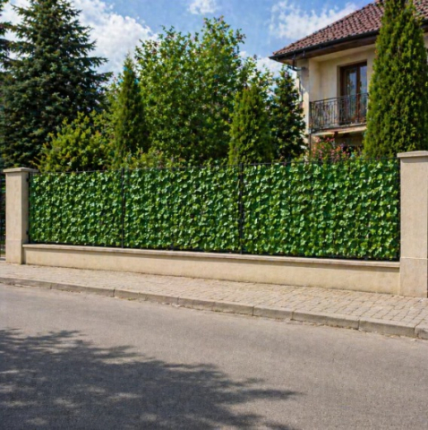 Gard artificial cu frunze Iedera  Verde Densă (860 Frunze), exterior verde deschis, panou gard textil si plastic PE, 300x100 cm, protecție UV, decor interior/exterior [3]