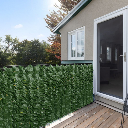 Set Rulou Artificial de Gard Viu din PE Anti-UV, 300x100 cm, Frunze Verde Inchis si 50 Soricei Verzi [2]